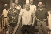 Edward Glynn, S.J., center, in Sea Bright, N.J., with his fellow Jesuits