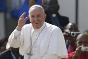 Pope Francis greets the crowd as he arrives to lead his general audience in St. Peter's Square at the Vatican on April 15. (CNS photo/Paul Haring) 