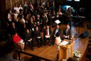 Sandra Green Thomas, representing the descendants of 272 sold into slavery in 1838, speaks at Georgetown University's Liturgy of Remembrance, Contrition and Hope.