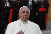 Pope Francis thanks the media as he leaves the concluding session of the extraordinary Synod of Bishops on the family at the Vatican Oct. 18. (CNS photo/Paul Haring) 