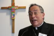 Honduran Cardinal Oscar Rodriguez Maradiaga at Bread for the World headquarters in Washington, June 3, 2014 (Bob Rollers/CNS).