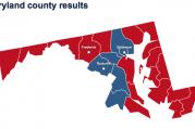 Barack Obama won 62 percent in Maryland in 2012, carrying the city of Baltmore and five out of 23 counties. (Map from NBCNews.com)
