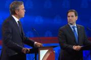 Jeb Bush, at left, was unprepared for how prepared Marco Rubio would be for his attack. (Image from video.cnbc.com.)