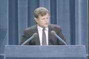 Edward Kennedy speaks at the 1980 Democratic National Convention. (Image from YouTube video, uploaded by the John F. Kennedy Presidential Library and Museum) 