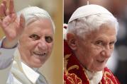 Side-by-side images of Pope Benedict XVI from 2005, 2013