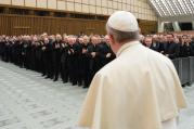 POPE-ULARITY CONTEST. Pope Francis is greeted with applause during a meeting in Paul VI Audience Hall at the Vatican on March 6.