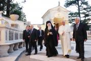 Historic Prayer: Israeli President Shimon Peres, Orthodox Patriarch Bartholomew I, Pope Francis and Palestinian President Mahmoud Abbas after their joint prayer.