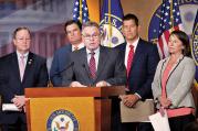 Representative Chris Smith, flanked by other members of the House, urges Congress to look into Planned Parenthood policies.