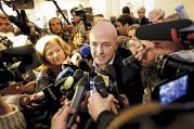 FULL PRESS. Italian journalist Gianluigi Nuzzi is surrounded by the media after a news conference for his new book Merchants in the Temple on Nov. 4. 