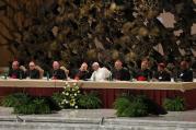 Pope Francis, leaders of the Synod of Bishops on the family and top officials attend event marking 50th anniversary of Synod of Bishops at Vatican, Oc. 17 (CNS Photo / Paul Haring).