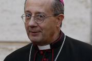 Italian Archbishop Bruno Forte leaves concluding session of extraordinary Synod of Bishops on the family