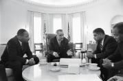 SHARED DREAM. President Lyndon B. Johnson meets with civil rights leaders Martin Luther King Jr., Whitney Young and James Farmer in January 1964.