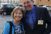 Alice and Jeff Heinzen of Menomonie, Wis., pose for a photo as they arrive for the morning session of the extraordinary Synod of Bishops on the family at the Vatican Oct. 7. The couple are auditors at the synod. (CNS photo/Paul Haring)