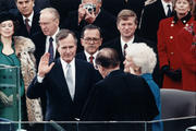President George H.W. Bush takes the oath of office in January, 1989. (Wikipedia Commons/Library of Congress photo). 