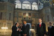 U.S. President Barack Obama and Turkey's Prime Minister Recep Tayyip Erdogan, second from right, visit Hagia Sophia in Istanbul, Turkey