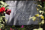 Stone bearing the names of the six Jesuits killed in San Salvador in 1989.