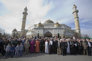 Muslim, Christian and Jewish leaders hold a prayer service and vigil at the Islamic Center of America in Dearborn, Mich.