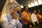 Lebanese and Syrian Christian Maronites pray for peace in Syria. (CNS photo/Hasan Shaaban, Reuters)
