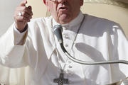 Pope speaks during general audience in St. Peter's Square at Vatican (CNS photo/Paul Haring)