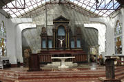 Standing water is seen in the altar area Nov. 20 of the roofless St. Lawrence the Martyr Church in the coastal Philippine town of Balangig,a devastated by super typhoon Haiyan (CNS photo/Nathan Layne, Reuters)