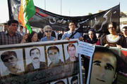 Maryknoll nun joins protest in Iraq over Iran government's execution of Kurds. (CNS photo/Marcus Armstrong, courtesy Christian Peacemaker Teams)