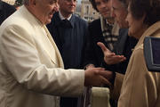 Pope Francis meets Philomena Lee and actor Coogan during weekly audience at Vatican. (CNS photo/The Philomena Project handout via Reuters) 