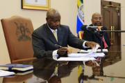 Uganda President Yoweri Museveni signed an anti-homosexuality bill into law in Entebbe on Feb. 24, 2014. (CNS photo/James Akena, Reuters)