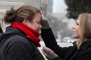 Woman receives ashes from street chaplain on Ash Wednesday in Tennessee. (CNS photo/Kathleen Barry, UMNS)