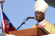 Cardinal Chibly Langlois of Les Cayes, Haiti, celebrates Mass at Sylvio Cator stadium in Port-au-Prince. (CNS photo/Marie Arago,Reuters)