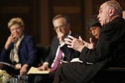 Father Hehir gestures during 'Faith, Culture and the Common Good' conference at Georgetown.