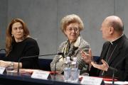 Cardinal Gianfranco Ravasi, president of the Pontifical Council for Culture, speaks as Monica Maggioni and Anna Maria Tarantola look on during a press conference at the Vatican Feb. 2. 