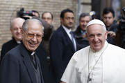 Father Adolfo Nicolas and Pope Francis, also a Jesuit, are seen together before celebrating Mass at the Church of the Gesu in Rome in this Jan. 3, 2014. (CNS photo/Paul Haring)