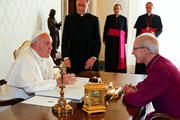 Pope Francis meets Anglican Archbishop Justin Welby of Canterbury, England, spiritual leader of the Anglican Communion, at the Vatican Oct. 6. (CNS photo/Tony Gentile, Reuters)