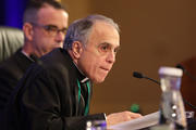 Cardinal DanielDiNardo of Galveston-Houston, president of the U.S. Conference of Catholic Bishops, listens to a question on Nov. 12 during the fall general assembly of the USCCB in Baltimore. (CNS photo/Bob Roller) 