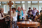 Sisters of St. Joseph of Peace participate in a June 22, 2019, Jubilee liturgy at the St. Mary-on-the-Lake Chapel in Bellevue, Wash. The care of retired women religious has become more challenging amid the coronavirus pandemic. (CNS photo/courtesy Sisters of St. Joseph of Peace)