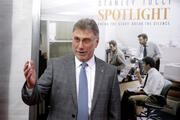 Marty Baron, former editor of The Boston Globe, walks the red carpet as he attends the Boston area premiere of the film "Spotlight" at the Coolidge Corner Theatre, in Brookline, Mass, Oct. 28, 2015. (AP Photo/Steven Senne, File)