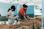 Volunteers at a food bank prepare groceries for distribution. (Photo by Ismael Paramo on Unsplash)