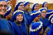 Sisters of the Servants of the Lord and the Virgin of Matara, an order founded in Argentina, are seen after the ceremony where they professed vows at Holy Comforter-St. Cyprian Catholic Church in Washington, D.C., on Nov. 1, 2017. (CNS photo/Tyler Orsburn)