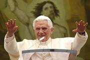 Pope Benedict XVI waves from the balcony of his summer residence in Castel Gandolfo, Italy, during his Angelus prayer on Aug. 29, 2010. (CNS photo/Max Rossi, Reuters)