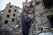 A local resident gestures outside a residential building in Kramatorsk, Ukraine, Feb. 2, 2023, which was destroyed by a Russian missile strike. (OSV News photo/Vyacheslav Madiyevskyy, Reuters)