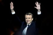 French President-elect Emmanuel Macron celebrates at his victory rally near the Louvre in Paris May 7. (CNS photo/Christian Hartmann, Reuters)