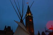 A tepee rises in protest outside Ottawa's Parliament. Photo by Ashley Courchene.