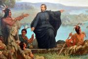 Painting of Father Jacques Marquette preaching to Native Americans by Wilhelm Lamprecht