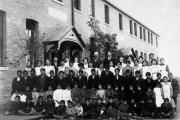 Residents of an “Indian school,” Regina, Saskatchewan, 1908.