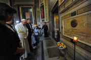 Pope prays at tomb of Father Pedro Arrupe, superior general of the Jesuits from 1965 to 1983