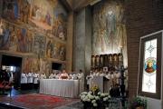 A CONTROVERSIAL CANONIZATION. An image of Blessed Junípero Serra, right, is seen as Pope Francis celebrates Mass in Rome on May 2.