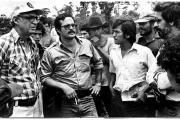 Cardenal, left, with organizers and volunteers for the Sandinista literacy campaign in 1980.