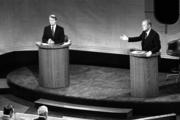 Carter and Ford debate domestic policy at the Walnut Street Theatre in Philadelphia. (WikiCommons photo)