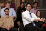 U.S. House Speaker Paul Ryan, R-Wis., listens to a questions as he speaks at a town hall meeting with millennials April 27 at Georgetown University's Institute of Politics and Public Service in Washington (CNS photo/Yuri Gripas, Reuters).