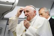 WHO AM I TO JUDGE? Pope Francis aboard the papal flight from Rio de Janeiro to Rome, July 28.